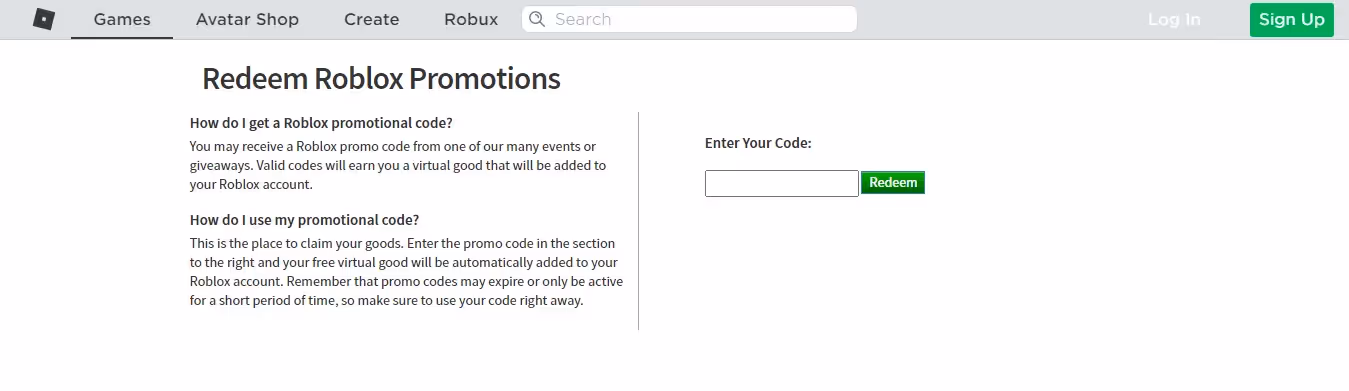 Roblox Promo Code Redeem