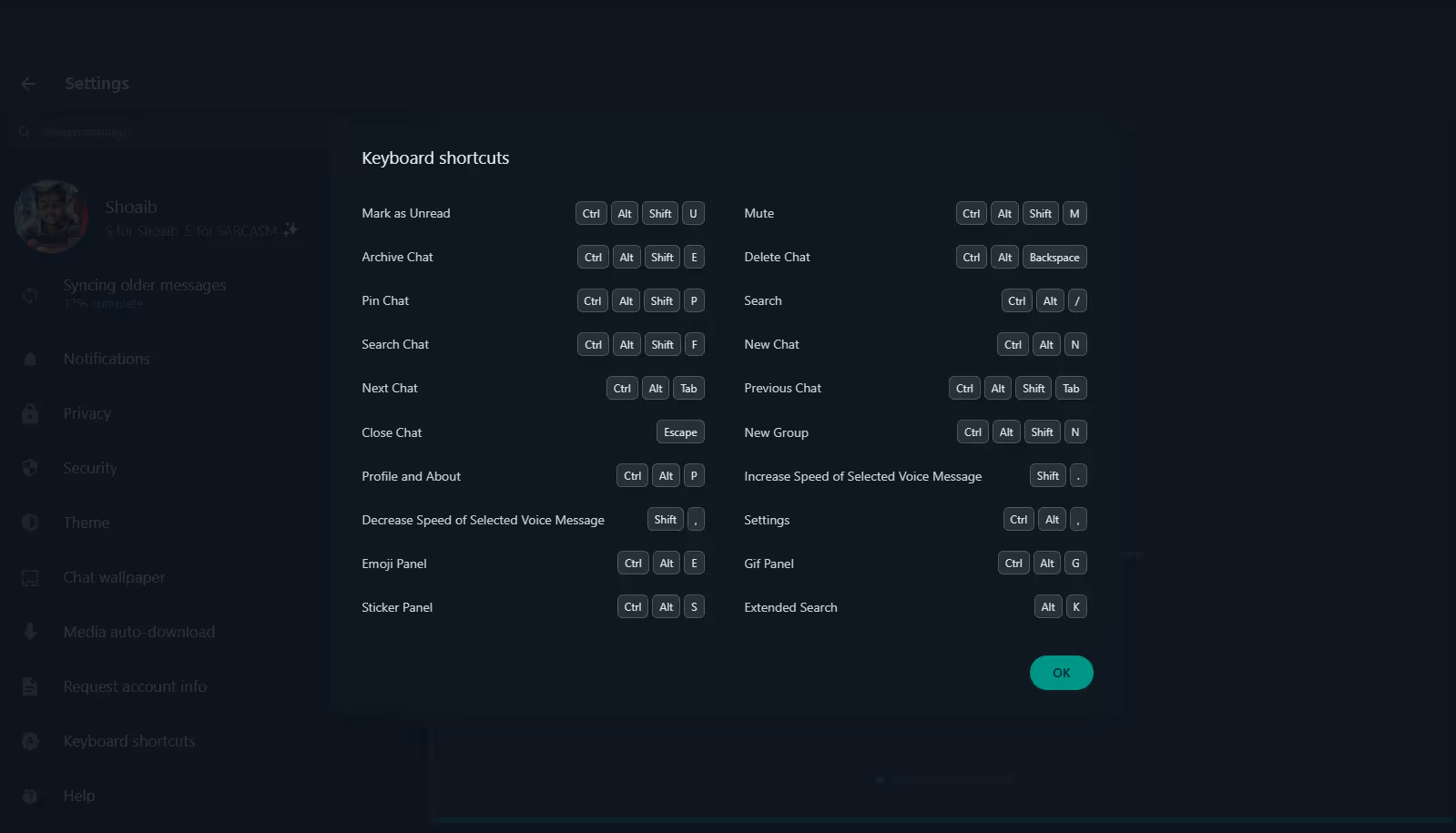Whatsapp web keyboard shortcuts